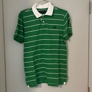 Aeropostale men polo, size small. Green with white stripes. Gently worn.